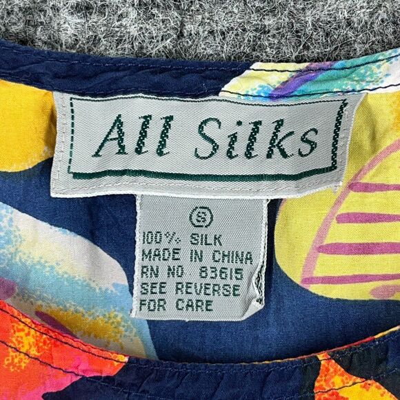All Silks Shirt Womens Small Flowers Silk Blouse Tank Sleeveless Tunic Long - Picture 4 of 7